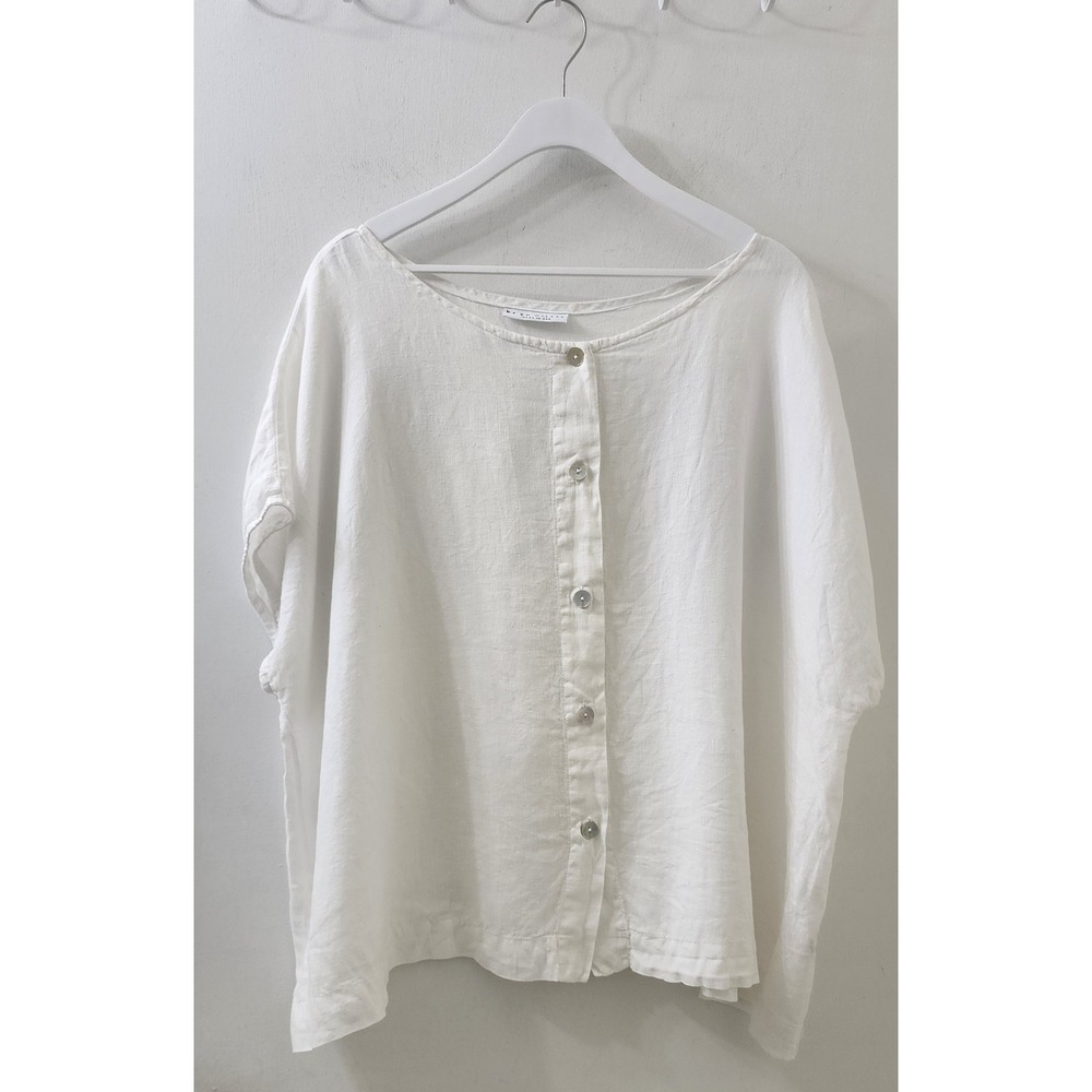 Bryn Walker White 100% Linen Button Front Boxy Top XXL Lagenlook Made in USA